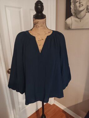 Sonoma Dark Navy Blue Shirred Balloon Sleeve Blouse XL NWT